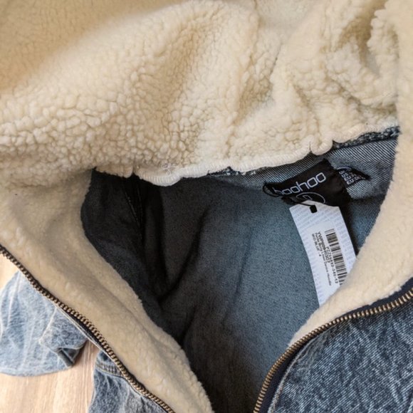NWT Boohoo Oversized Denim Sherpa Sweatshirt Style Jacket Size 0 Petite - Picture 8 of 16